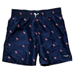 Abercrombie Kids Lined Navy Blue & Orange Logo Swim Shorts Boy's 9/10